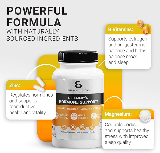 DR. EMERY'S Hormone Support Supplement for Women & Men, Hormone Balance Vitamins - Multivitamin, Natural Essential Vitamins, Zinc, B Vitamin, Magnesium - 120 Caps