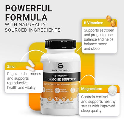 DR. EMERY'S Hormone Support Supplement for Women & Men, Hormone Balance Vitamins - Multivitamin, Natural Essential Vitamins, Zinc, B Vitamin, Magnesium - 120 Caps