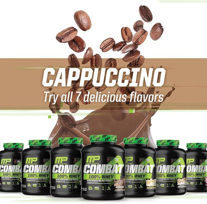 MusclePharm Combat 100% Whey Protein Powder, Cappuccino Flavor, Fast Recovery & Muscle Gain with Whey Protein Isolate, High Protein Powder for Women & Men, Gluten Free, 5 lb, 70 Servings