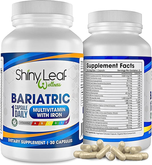 Shiny Leaf Daily Bariatric Multivitamin with 45 mg of Iron 30 Ct Capsule for Post Weight Loss Surgery (WLS), Sleeve, and Mini Gastric Bypass Patients (1 Month Supply)…