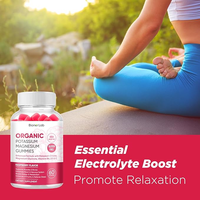 Potassium Magnesium Gummies with Vitamin D3 B6 C - High Absorption Potassium 99mg Magnesium Glycinate 250mg Chewable Supplements for Women Men Adults Kids