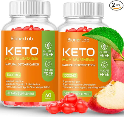 Keto ACV Gummies - Sugar Gluten Free Pro Active Super Apple Cider Vinegar Supplement for Men Women - Digestion Metabolism Hair Skin Health (1000MG)