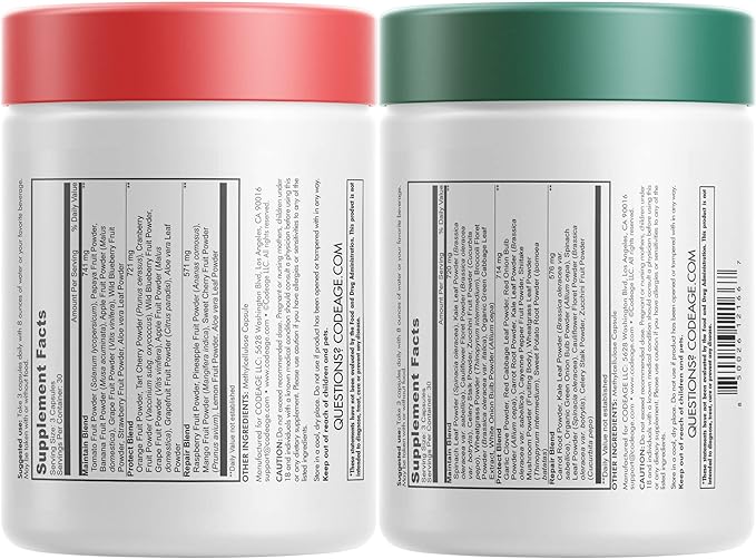 Codeage Instantfood Easy Veggies + Fast Fruits Vitamins Bundle, 30+ Daily Vegetables & Fruits Powders, Whole Food Green, Fruits Multivitamin, Fibers, Vegan Superfood Minerals Supplement - 180 Capsules