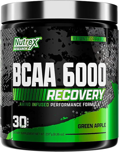Nutrex Research - BCAA Powder 6000 Amino Acid - 6 Grams of BCAAs Amino Acids Supplement for Post Workout Recovery & Muscle Growth - Amino Energy Workout Recovery Drink (Green Apple - 30 Servings)