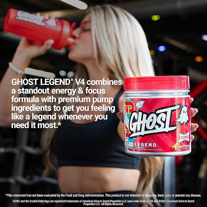 GHOST Legend V4 Pre-Workout Powder, Sonic Cherry Limeade - 30 Servings – Pre-Workout for Men & Women with Choline, L-Citrulline, & Beta Alanine for Energy & Focus