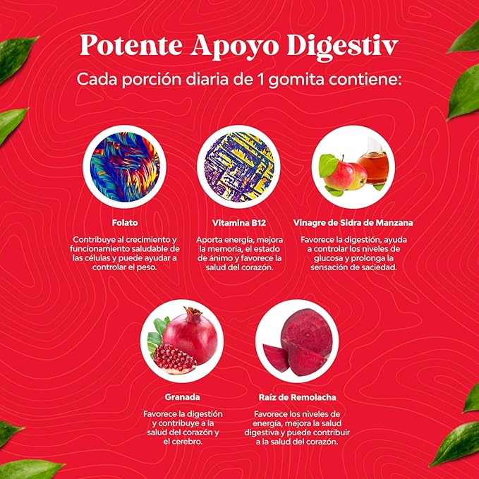 Gomitas ACV de Vinagre de Sidra de Manzana – Suplemento de Energético Natural con la Madre para la Limpieza del Cuerpo, Apoyo Inmunológico y Salud Intestinal – ACV con Vitamina B12 y Raíz de Betabel