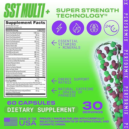 PERFORMIX - SST Multi+ Multivitamin - Natural Energy - Timed-Release - Immune System & Metabolic Support - Weight Goals - Caffeine, Biotin, Vitamin A, C, D, E, B6 & B12 - Women & Men - 60 Count