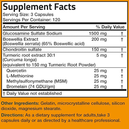 Bronson Glucosamine Chondroitin Turmeric & MSM Advanced Joint & Cartilage Formula, Supports Healthy Joints, Mobility & Cartilage - Non-GMO, 360 Capsules