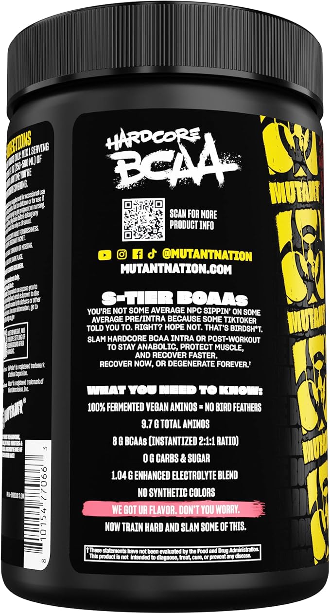Mutant Hardcore BCAA - Pre, Intra or Post Workout – BCAA Next Level branched-Chain Amino Acids Supplement – Hydration + Recovery - 30 Serving - Watermelon