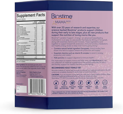 Biostime Mamabiotic Fenugreek Lactation Supplement + Energy Vitamin Complex | Lactation & Breastfeeding Support Multivitamin | Vitamins B, Zinc, FOS Prebiotic | 30 Satchets