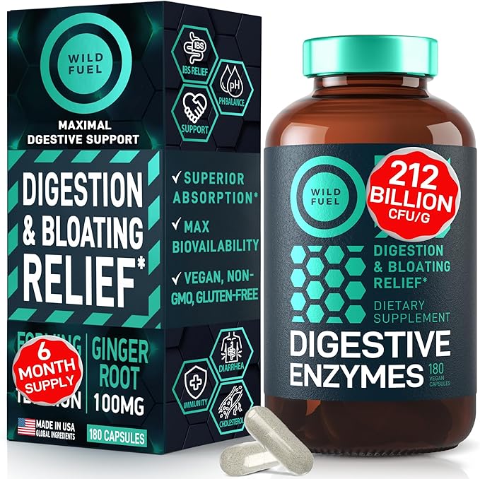 Digestive Enzymes with Probiotics and Prebiotics - Gut Health, Digestion IBS Supplement with Artichoke Ginger Turmeric – Vegan Probiotic Enzymes Digestive Health and Bloating Relief - 180 Caps