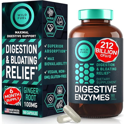 Digestive Enzymes with Probiotics and Prebiotics - Gut Health, Digestion IBS Supplement with Artichoke Ginger Turmeric – Vegan Probiotic Enzymes Digestive Health and Bloating Relief - 180 Caps