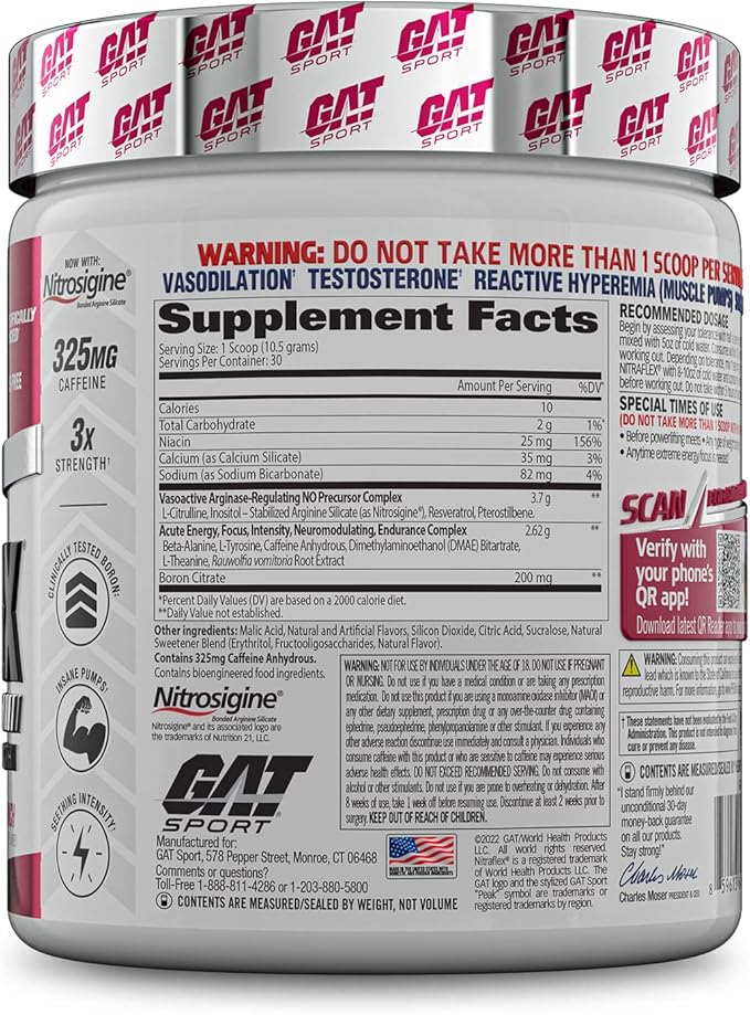 GAT SPORT Nitraflex Advanced Pre-Workout Powder, Increases Blood Flow, Boosts Strength and Energy, Improves Exercise Performance, Creatine-Free (Fruit Punch, 30 Servings)