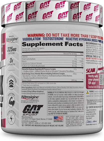 GAT SPORT Nitraflex Advanced Pre-Workout Powder, Increases Blood Flow, Boosts Strength and Energy, Improves Exercise Performance, Creatine-Free (Fruit Punch, 30 Servings)