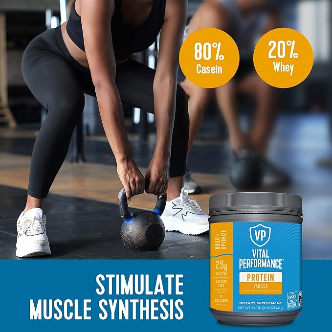 Vital Proteins Performance Powder, 25g Lactose-Free Milk Protein Isolate Casein & Whey Blend, NSF for Sport Certified, 10g Collagen Peptides, 8g EAAs, 5g BCAAs, Gluten-Free - Vanilla, 1.68lb