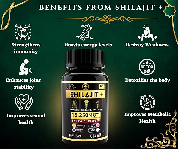 8-in-1 Vitality Bundle | Pure Himalayan Shilajit with Rhodiola, Ashwagandha, Ginseng, Ginkgo Biloba, Turmeric, Cordyceps & Stinging Nettle for Full Body Wellness | Boost Immunity & Enhance Energy