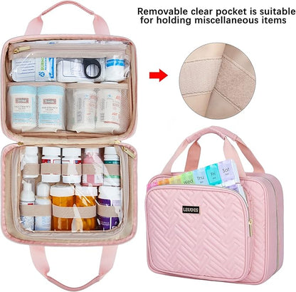 Leudes Travel Pill Bottle Organizer,Medicine Organizer and Storage,Home Medication Bag, Cases,Carrier for Pills,Vitamin,Fish Oil,Supplements for Women and Men (Medium, Pink)