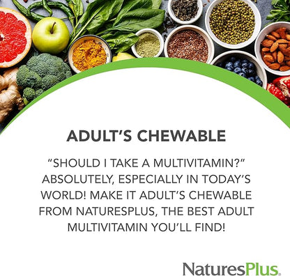 Natures Plus Adult's Chewable Multivitamin - 90 Vegetarian Tablets - Pineapple Flavor - Natural Whole Foods Supplement for Overall Health, Energy - Gluten-Free - 90 Servings