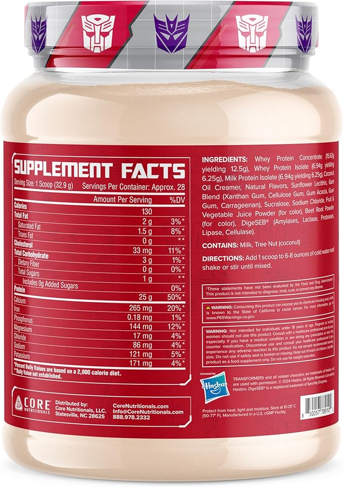 Core Nutritionals | Transformers Protron Protein Blend Nutritional Supplement Formula (Free Prize Inside) for Adults Ages 18+ (2 Pounds, Mixed Berry Cheesecake)
