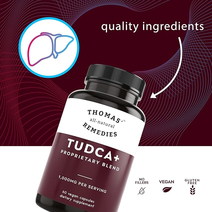 Thomas' all-natural Remedies Tudca 500mg (1000mg Per Serving), 60 Capsules- Tauroursodeoxycholic Acid, Liver Support Supplement- Vegan, Non-GMO, No Filler Capsules