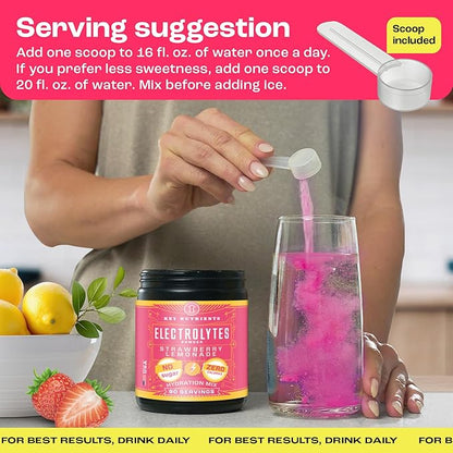 KEY NUTRIENTS Electrolytes Powder No Sugar - Juicy Strawberry Lemonade Electrolyte Powder - Hydration Powder - No Calories, Gluten Free Keto Electrolytes Powder - 90 Servings - Made in USA
