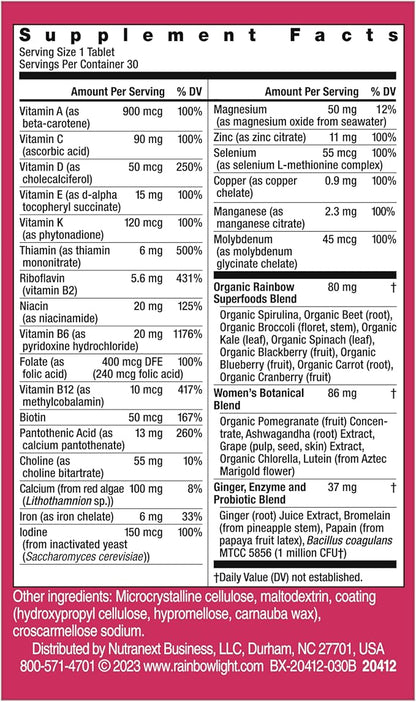 Rainbow Light Womens One High-Potency Daily Multivitamin, Womens Multivitamin Provides High-Potency Immune Support, With Vitamin C, Biotin and Ashwagandha, Vegetarian, 30 Count