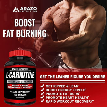 Super Strength L-Carnitine 1000mg Servings Plus Calcium for Boosted Metabolism and Improved Muscle Gain - Arazo Nutrition