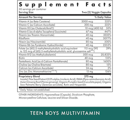 MICHAEL'S Health Naturopathic Programs Teen Boys - 60 Vegetarian Capsules - Daily Multivitamin Supplement - Kosher - 30 Servings