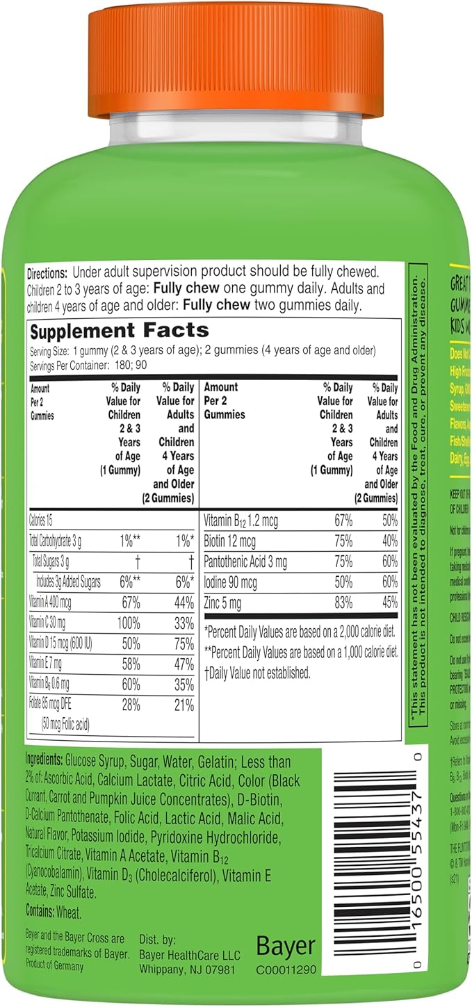 Flintstones Sour Gummy Vitamins For Kids, Kids Multivitamin Gummies with Vitamins C, B6, B12, A & Vitamin D, Support Kids Growth and Development, 180 Count