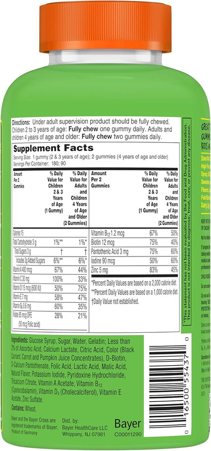 Flintstones Sour Gummy Vitamins For Kids, Kids Multivitamin Gummies with Vitamins C, B6, B12, A & Vitamin D, Support Kids Growth and Development, 180 Count