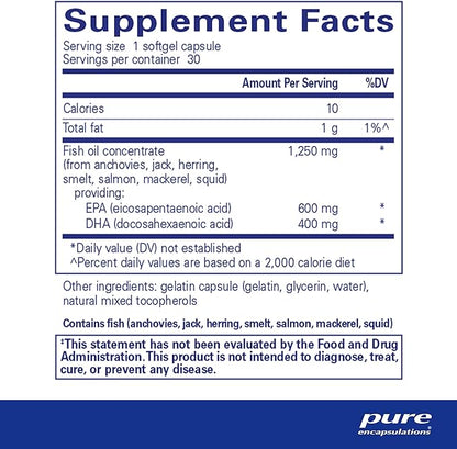 Pure Encapsulations O.N.E. Omega - Fish Oil Supplement for Heart Health, Joints, Skin, Eyes, and Cognition* - Fish Oil Concentrate with EPA and DHA - 30 Softgel Capsules