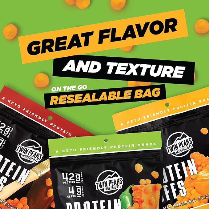 Twin Peaks Ingredients Low Carb, Keto Friendly Protein Puffs, (Variety Pack, 2.1 Ounce), 2 Servings, 3 Pack (60g, 42g Protein, 4g Carbs)