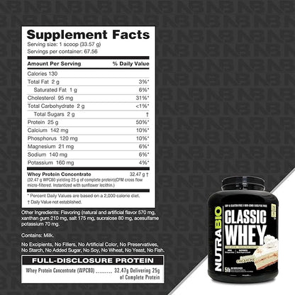 NutraBio Classic Whey Protein Powder- 25G Protein Per Scoop - Full-Spectrum Amino Acid Profile - No Fillers, Artificial Colors, Preservatives - (Banana Cream Pie, 5 Pounds)