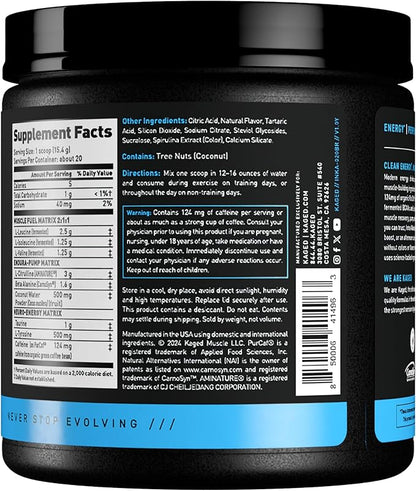 Kaged Intra Workout BCAA Powder | Blue Raspberry | In-KAGED | Intra Workout Carbs | Energy Drink for Weights & Cardio | Amino Acids to Boost Protein Synthesis | 20 Servings