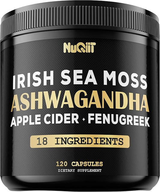 Organic Ashwangdha Capsules 15000mg Irish Sea Moss 3000mg Apple Cider Vinegar 3000mg & More - Support Brain Health, Strength & Immune System - 120 Vegan Capsules
