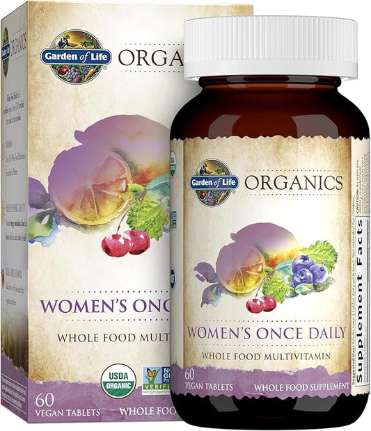 Garden of Life Organics Multivitamin for Women - Women's Once Daily Multi - Whole Food Multi with Iron, Biotin, Vegan Organic Womens Multivitamin for Health, Energy Hair Skin and Nails, 60 Tablets