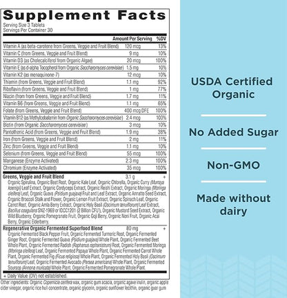 Ancient Nutrition Organic SuperGreens and Multivitamin Tablets with Probiotics, Made from Real Fruits, Vegetables and Herbs, for Digestive, Detoxification and Energy Support, 90 Count