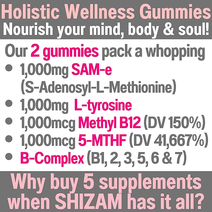 SAM-e & L-Tyrosine Gummies 1000mg Each & Vitamin B-Complex w Methyl B12 & 5-MTHF, Supplement/Supplements Capsules Powders Pills Alt, 1000 750 500 400 250 mg Same Ltyronise Ltyrosine 400mg 500mg 750mg