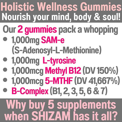 SAM-e & L-Tyrosine Gummies 1000mg Each & Vitamin B-Complex w Methyl B12 & 5-MTHF, Supplement/Supplements Capsules Powders Pills Alt, 1000 750 500 400 250 mg Same Ltyronise Ltyrosine 400mg 500mg 750mg