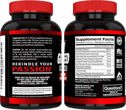 Arazo Nutrition Premium Horny Goat Weed Extract with Maca Root, Ginseng, Muira Puama and L-Arginine - for Men and Women – 100% Pure Herbal Nutritional Supplement