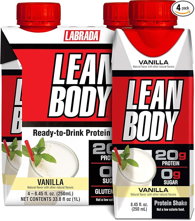 Lean Body Ready-to-Drink Vanilla Protein Shake, 20g Protein, Whey Blend, 0 Sugar, Gluten Free, 22 Vitamins & Minerals, (Recyclable Carton & Lid - Pack of 4)