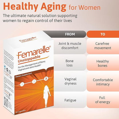 Femarelle Unstoppable Post Menopause Supplements for Women - Provides Bone, Vaginal, Joint, Muscle Health Support - Non Hormonal Vitamins for Hormone Balance - 1 Month Supply