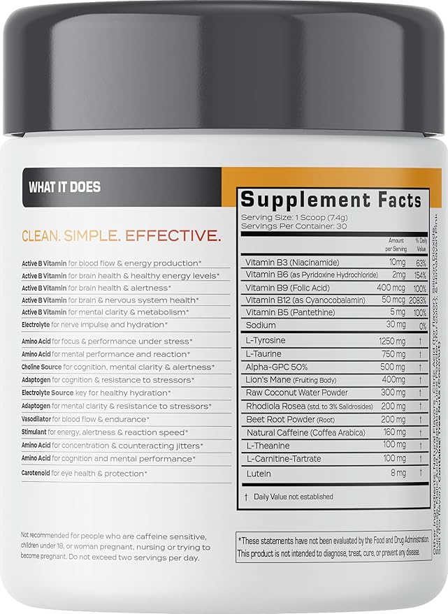 Forgge Focus Energy Drink Powder - Lion’s Mane, Alpha-GPC, L-Theanine and Nootropics for Focus - Vitamins + Electrolytes - Natural Caffeine, Sugar Free (Peach Mango)