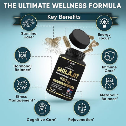 Pure Himalayan Shilajit Supplement 60 Capsules 60% Fulvic Acid 85+ Trace Minerals for Energy Boost & Immune Support Shilajit for Men & Women Alternative to Authentic Shilajit Resin or Pills, USA Made