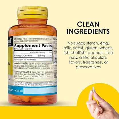 Mason Natura NAC N-Acetyl-L-Cysteine 500 mg, 6 Month Supply, Supports Normal Cellular Health, Immune System Booster for General Wellness, 3 Pack