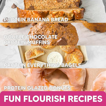 Flourish - Protein Pancake & Waffle Mix, Whey Protein Isolate & Flax Seed, Non-GMO, No Added Sugar, Superfood, High Protein & Fiber, Just Add Water - Birthday Cake, 16oz