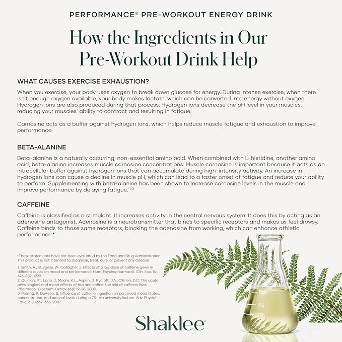 Shaklee - Performance Pre-Workout Energy Drink - Green Tea Extract Lemon Flavor - Energy Boost - Beta-Alanine & L-theanine - 100mg Caffeine, 800mg Beta-Alanine and 100mg L-theanine - 30 Servings