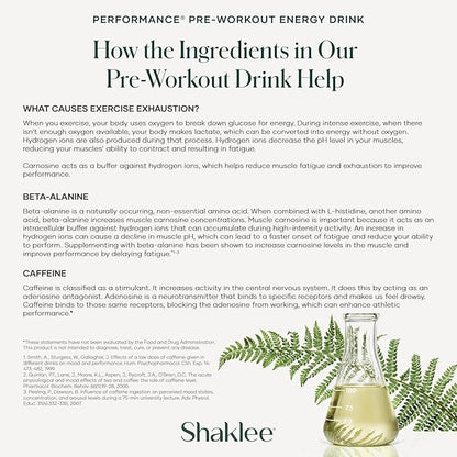 Shaklee - Performance Pre-Workout Energy Drink - Green Tea Extract Lemon Flavor - Energy Boost - Beta-Alanine & L-theanine - 100mg Caffeine, 800mg Beta-Alanine and 100mg L-theanine - 30 Servings