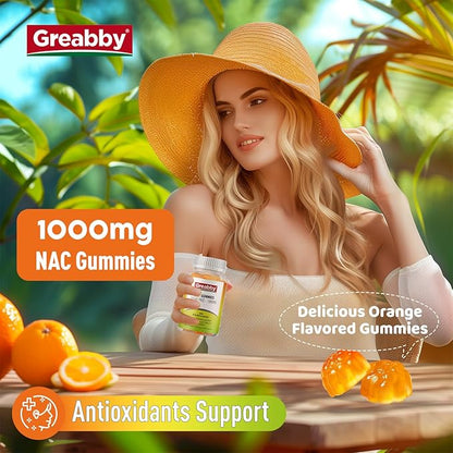 NAC Gummies Sugar Free, N Acetyl Cysteine NAC Supplement 1000mg for Antioxidants, Lung & Liver Health, Immune Support, Vegan Orange Flavor,60ct