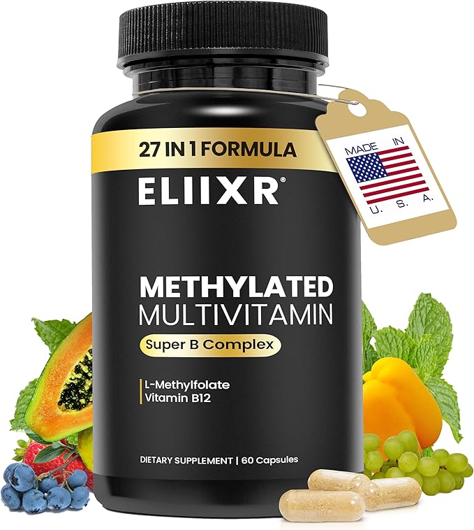 Methylated Multivitamin for Men and Women | Methyl B12, Methylfolate, 5-MTHF, Vegan, Iron-Free, Energy & Immune Support | 60 Vegetable Capsules | Manufactured in The USA